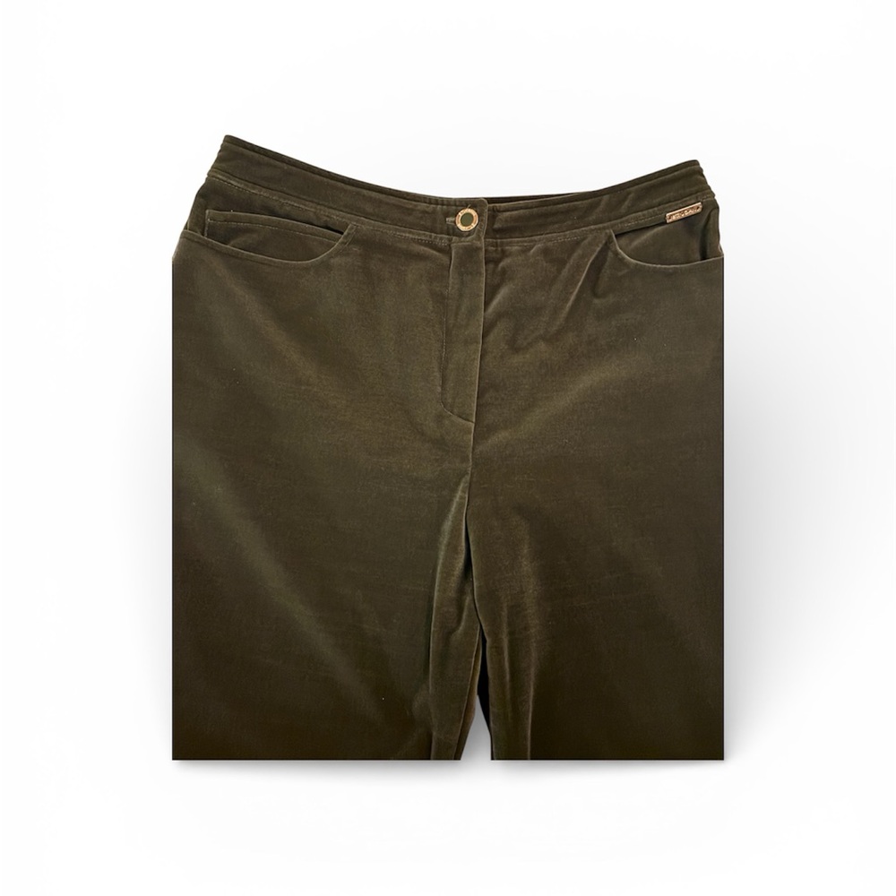 NWOT St. John Collection Olive Green Velour Straight Leg Pants Sz 14